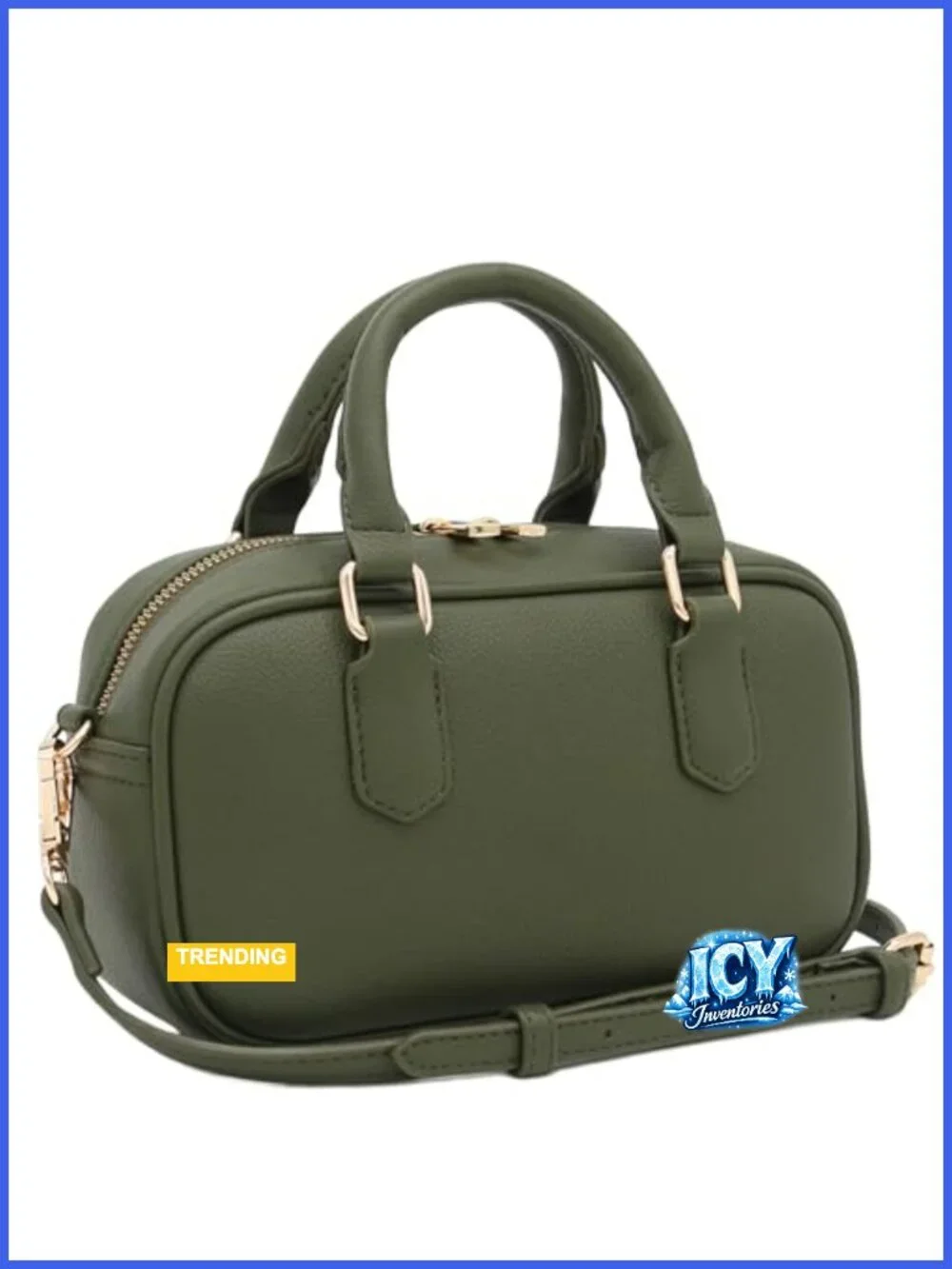 Faux Leather Mini Satchel Purse Top Handle Crossbody Bag with Gold Tone Hardware